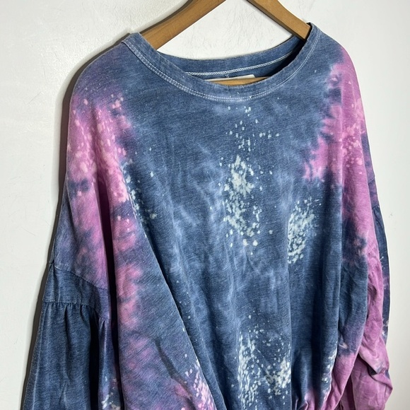 Vintage Havana Tie Dye Bishop Sleeve Drawstring Cinch Popover Lounge Top - Picture 4 of 14